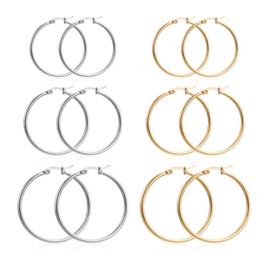 10pcs 5pair Stainless Steel Fashion Hoop Earrings For Women