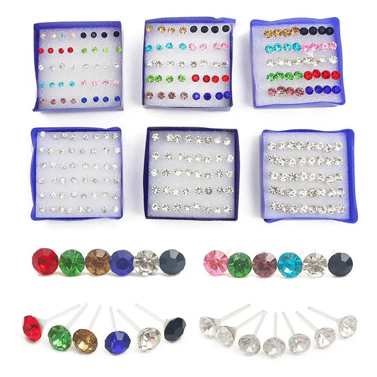 20pairs/set Colorful Crystal Stud Earrings For Women