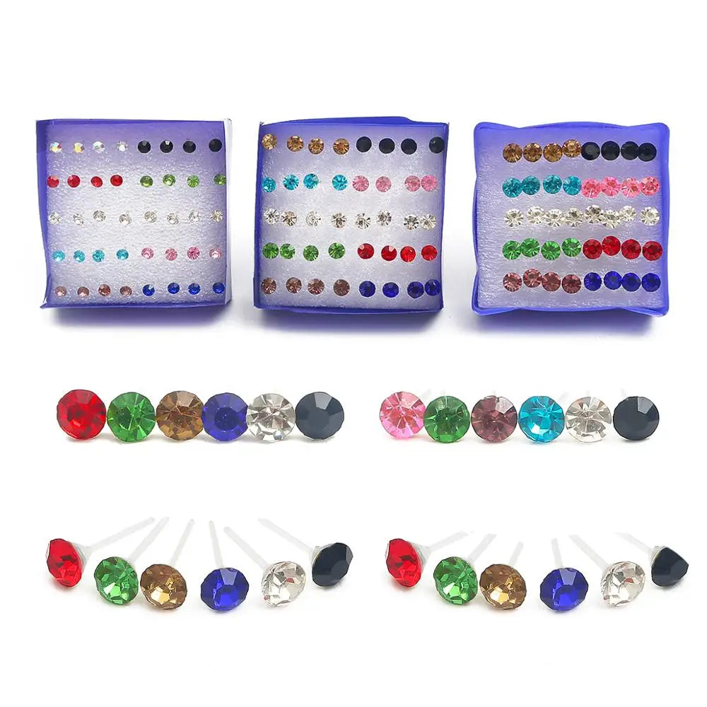 20pairs/set Colorful Crystal Stud Earrings For Women