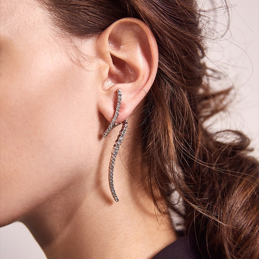 Curved Long Diamond Studded Earrings