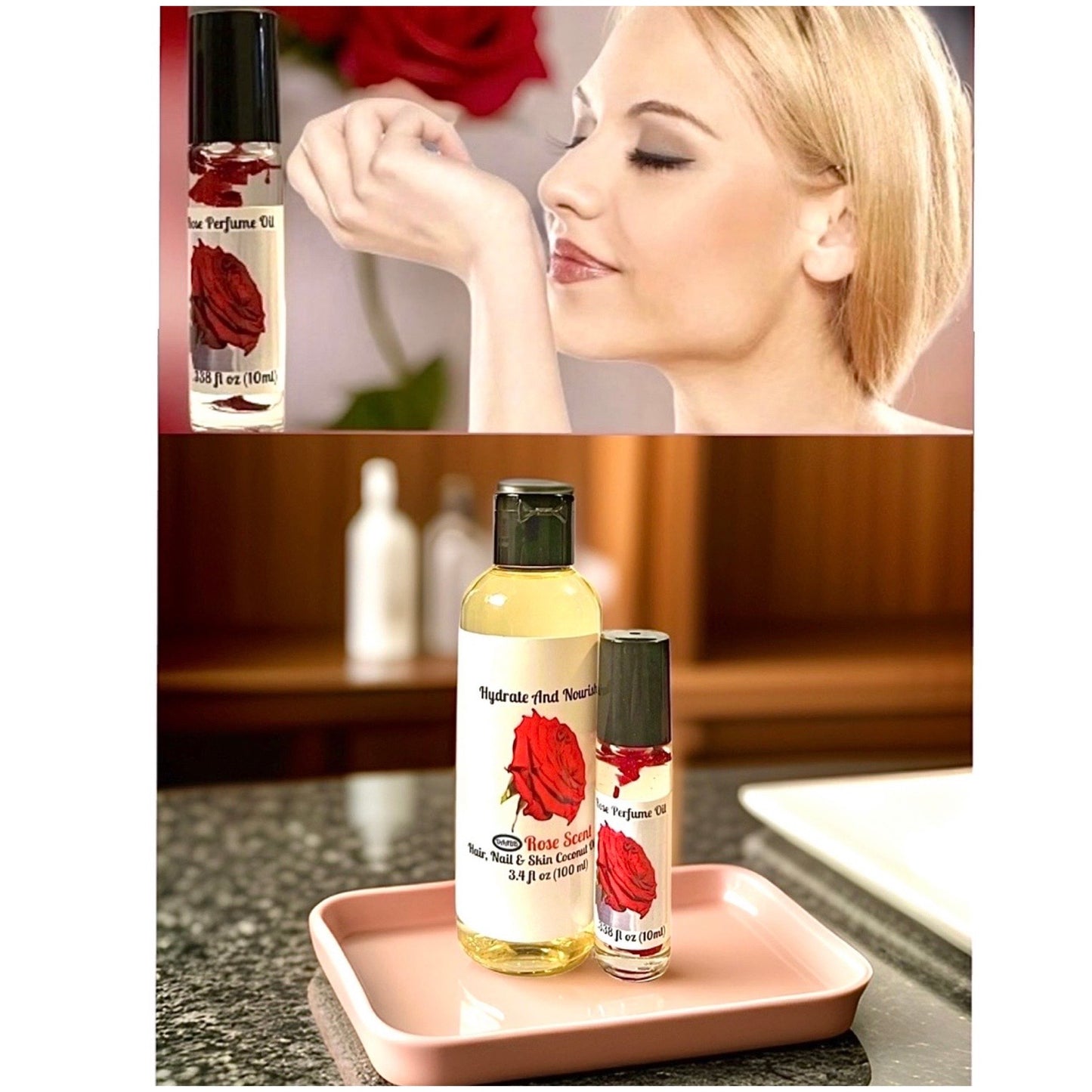 Rose Roll-On Perfume Oil and Body Oil Set