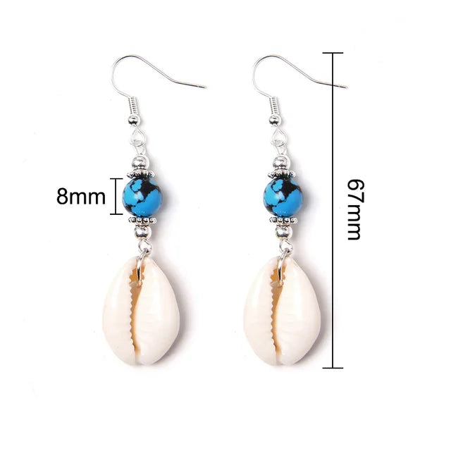 Shell Cowrie Natural Stone Beads Fashion Earrings