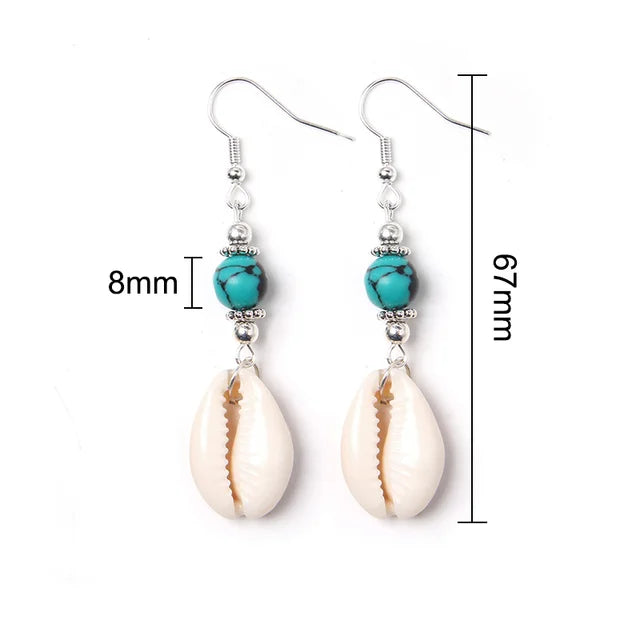 Shell Cowrie Natural Stone Beads Fashion Earrings