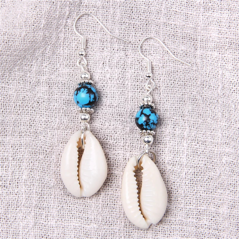 Shell Cowrie Natural Stone Beads Fashion Earrings