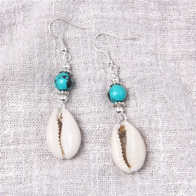 Shell Cowrie Natural Stone Beads Fashion Earrings